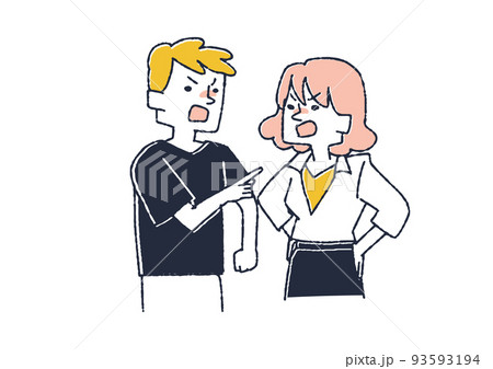 喧嘩をするカップル　自分の意見を押し付け合い分かり合えない人々 93593194