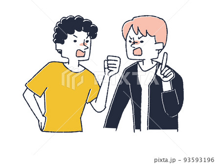 喧嘩をする二人の男性　自分の意見を押し付け合い分かり合えない人々 93593196