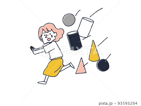 たくさんの物が襲ってくる女性 さまざまな種類の問題を一度に抱える人々のコンセプトアート たくさんの物が襲ってくる女性 さまざまな種類の問題を一度に抱える人々のコンセプトアート 93593204