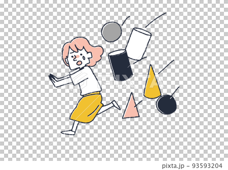 たくさんの物が襲ってくる女性 さまざまな種類の問題を一度に抱える人々のコンセプトアート たくさんの物が襲ってくる女性 さまざまな種類の問題を一度に抱える人々のコンセプトアート 93593204