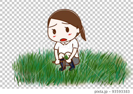 (全身斜)一臉不滿的割波波草的西裝女子 (全身斜)一臉不滿的割波波草的西裝女子 93593383