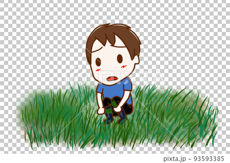 (Whole body oblique) A boy who mows bobo weeds with a dissatisfied face (Whole body oblique) A boy who mows bobo weeds with a dissatisfied face 93593385