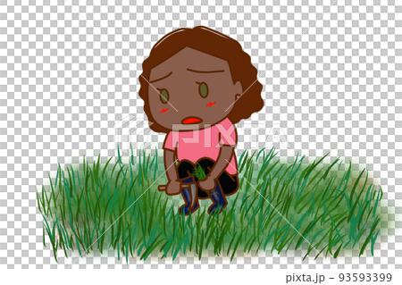 (Whole body oblique) An African woman who mows bobo weeds with a dissatisfied face (Whole body oblique) An African woman who mows bobo weeds with a dissatisfied face 93593399