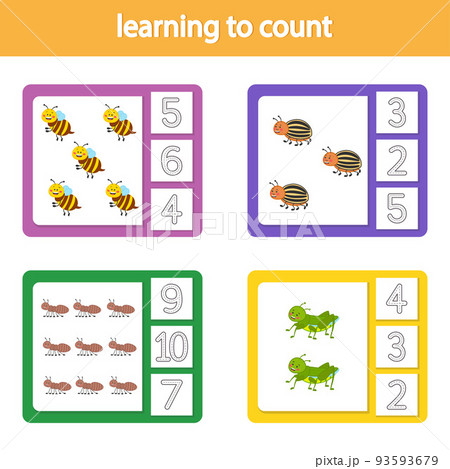 Cards for learning to count from 1 to 10. Vegetables. A game for the development of intelligence and logic for preschool children. Vetor illustration. Printable sheet Cards for learning to count from 1 to 10. Vegetables. A game for the development of intelligence and logic for preschool children. Vetor illustration. Printable sheet 93593679