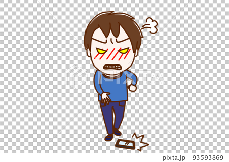 (Full body front) A boy who throws a smartphone on the floor and hits it with anger 93593869