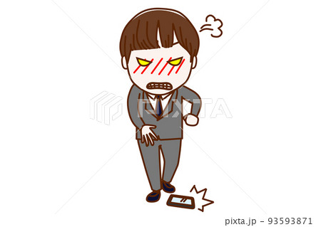 (全身正面)怒りに任せてスマートフォンを床に投げて叩きつける男子学生 (全身正面)怒りに任せてスマートフォンを床に投げて叩きつける男子学生 93593871