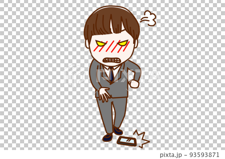 (全身正面)憤怒地把智能手機扔在地上的男學生 (全身正面)憤怒地把智能手機扔在地上的男學生 93593871