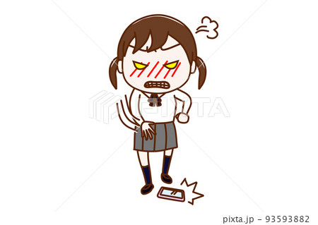（全身正面）怒りに任せてスマートフォンを床に投げて叩きつける女子学生 93593882