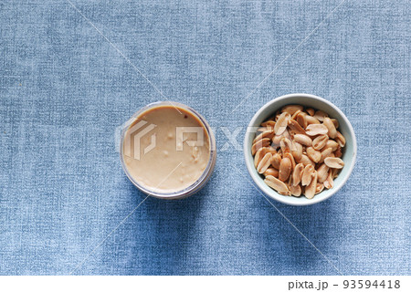 top view of peanut butter in a container , top view of peanut butter in a container , 93594418