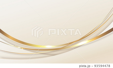 Abstract template background 3D elegant golden curved shape with shiny gold line sparkling lighting and glitter luxury style. 93594478
