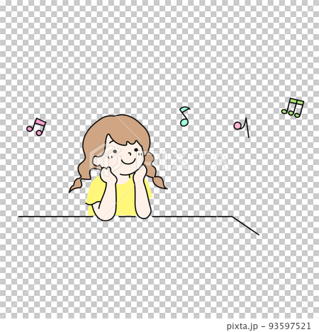 一個手肘上有音符的女孩的簡單插圖 93597521