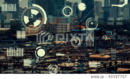 Construction technology concept with alteration graphic over construction site 93597707