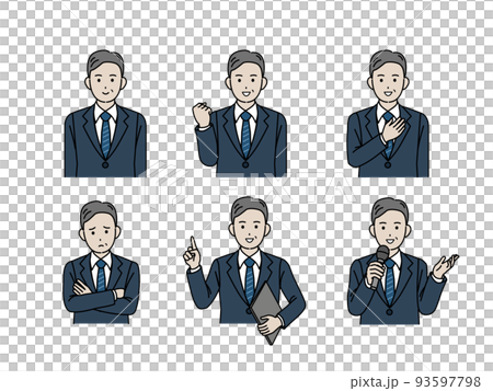 中年　ミドル　スーツ姿の男性　会社員　ビジネスマン　セット　イラスト 93597798