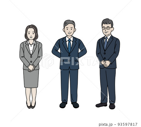 会社員 職員 ビジネスパーソン 中年 ミドル スーツ姿の男女 全身 イラスト 会社員 職員 ビジネスパーソン 中年 ミドル スーツ姿の男女 全身 イラスト 93597817