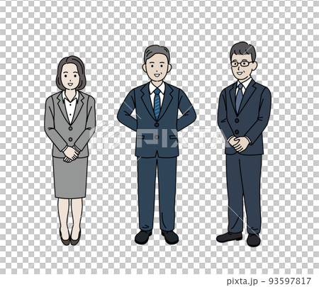 会社員 職員 ビジネスパーソン 中年 ミドル スーツ姿の男女 全身 イラスト 会社員 職員 ビジネスパーソン 中年 ミドル スーツ姿の男女 全身 イラスト 93597817