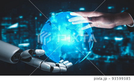 Futuristic robot artificial intelligence enlightening AI technology concept 93599385