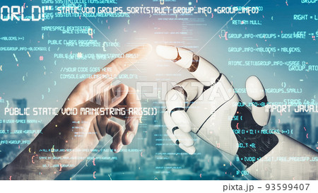 Futuristic robot artificial intelligence revolutionary AI technology concept 93599407