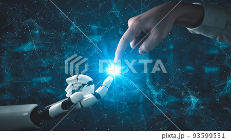 Futuristic robot artificial intelligence enlightening AI technology concept 93599531