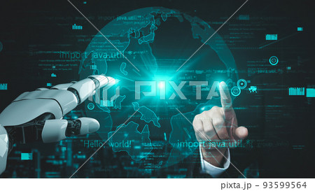 Futuristic robot artificial intelligence enlightening AI technology concept 93599564