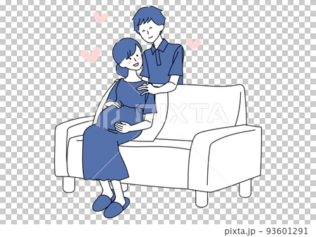 Pregnant woman rubbing her stomach and her husband 93601291
