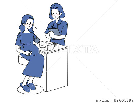 血圧測定をしてもらう妊婦 93601295
