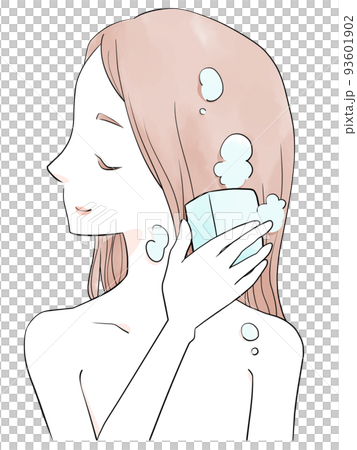 Woman washing her hair long solid soap shampoo (light blue) (watercolor style) Woman washing her hair long solid soap shampoo (light blue) (watercolor style) 93601902