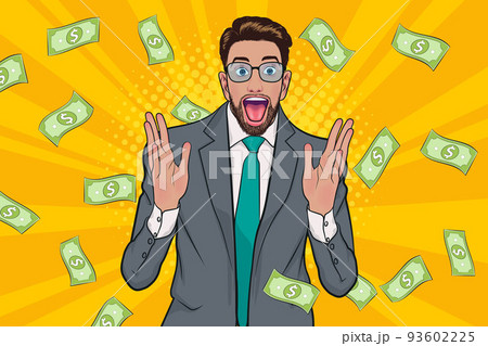 surprise business man successful and shocking with Falling Money Pop art retro comic style surprise business man successful and shocking with Falling Money Pop art retro comic style 93602225