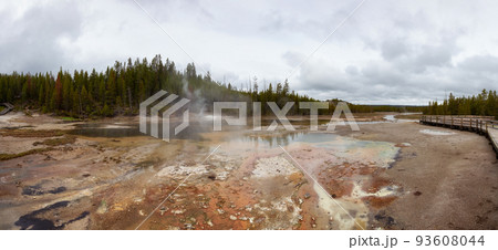 Hot spring Geyser with colorful water in American Landscape. 93608044