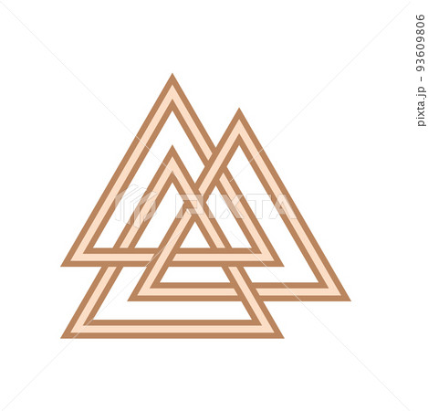 Walknut, sign of God Odin, decorated with ornaments in a wreath of Scandinavian weaving. Pendant. Beige trendy Walknut, sign of God Odin, decorated with ornaments in a wreath of Scandinavian weaving. Pendant. Beige trendy 93609806