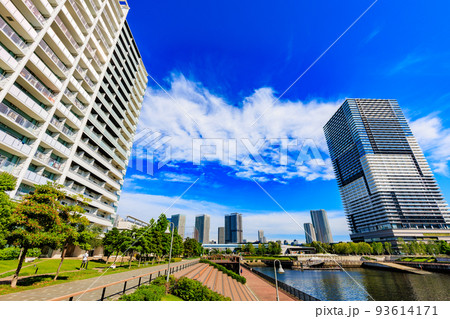 東京 江東区豊洲の都市風景 豊洲ぐるり公園沿いのタワーマンション 東京 江東区豊洲の都市風景 豊洲ぐるり公園沿いのタワーマンション 93614171