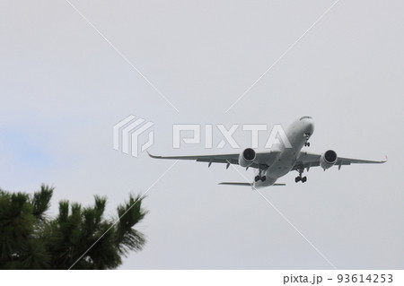 曇り空で着陸進入する旅客機 93614253