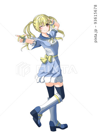 学園の夏服（青系制服）っぽい衣装を着た黄色担当ツインテールの女の子 93615678
