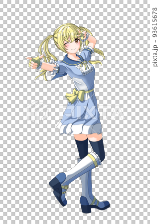 学園の夏服（青系制服）っぽい衣装を着た黄色担当ツインテールの女の子 93615678