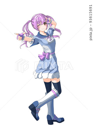 学園の夏服（青系制服）っぽい衣装を着た紫担当ツインテールの女の子の