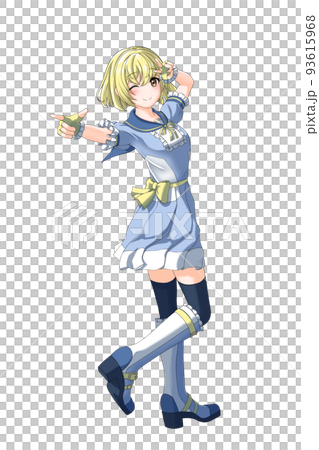 穿著學校夏季制服（藍色制服）的黃色鮑勃女孩 93615968