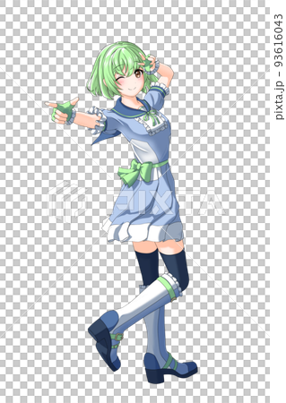 穿著學校夏季制服(藍色制服)的綠色鮑勃女孩 穿著學校夏季制服(藍色制服)的綠色鮑勃女孩 93616043