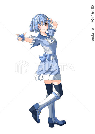 学園の夏服（青系制服）っぽい衣装を着た青担当ボブの女の子 93616088