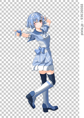 学園の夏服（青系制服）っぽい衣装を着た青担当ボブの女の子 93616088