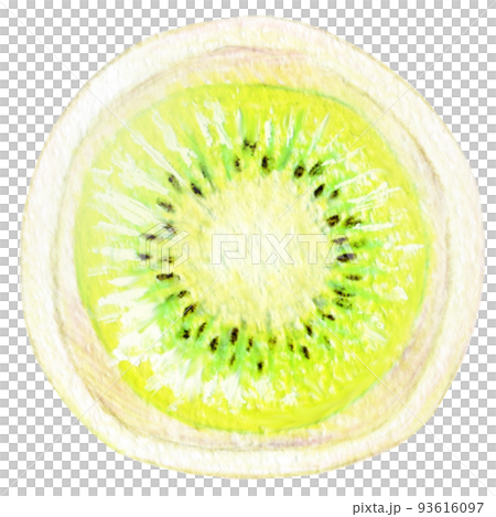 フルーツ大福の色鉛筆画ワンポイント　キウイ 93616097