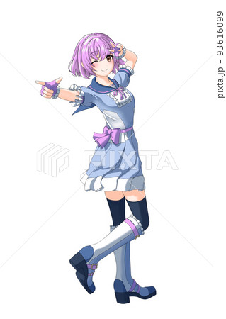 学園の夏服（青系制服）っぽい衣装を着た紫担当ボブの女の子 93616099