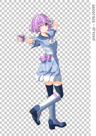 学園の夏服（青系制服）っぽい衣装を着た紫担当ボブの女の子 93616099