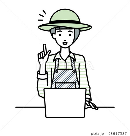 デスクで座ってPCを開いて何かひらめいた農家の女性 デスクで座ってPCを開いて何かひらめいた農家の女性 93617587