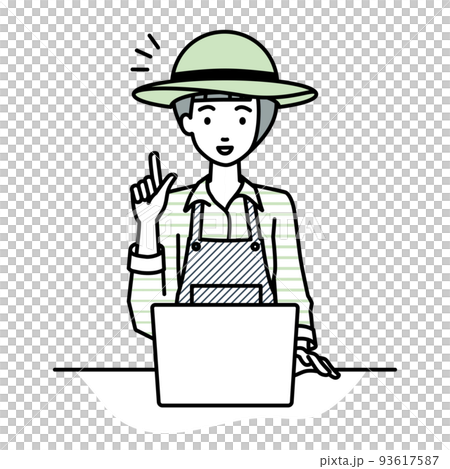 デスクで座ってPCを開いて何かひらめいた農家の女性 デスクで座ってPCを開いて何かひらめいた農家の女性 93617587
