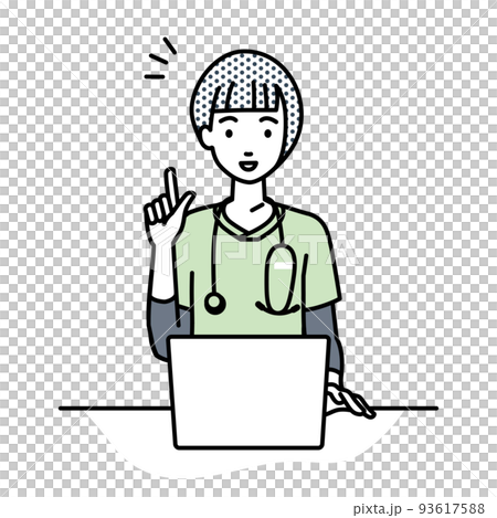 一位護士女士坐在辦公桌前，打開電腦，激發靈感 93617588