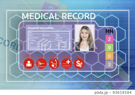 Electronic medical record screen for medical and health background picture. Electronic medical record screen for medical and health background picture. 93619384