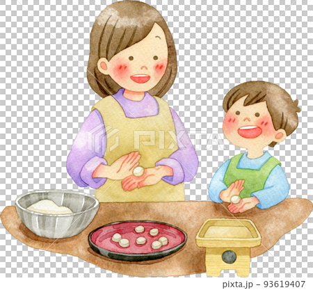 月見団子を作る親子のイラスト 月見団子を作る親子のイラスト 93619407
