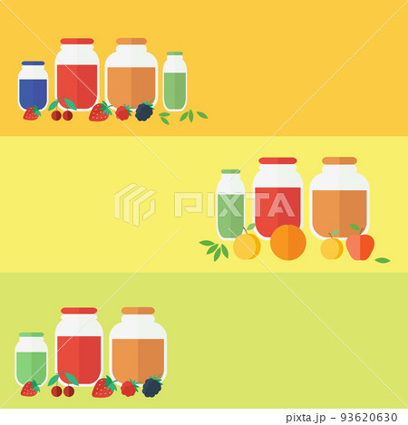 Jam and juice isolated banners in flat style 93620630