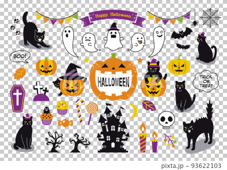 Black cat and Halloween illustration set Black cat and Halloween illustration set 93622103