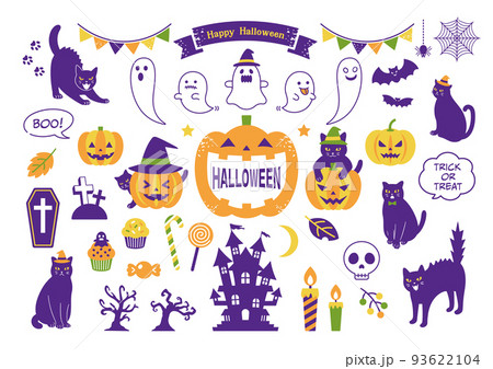 黒猫とハロウィンのイラストセット 93622104
