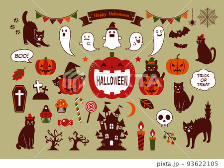 黒猫とハロウィンのイラストセット 黒猫とハロウィンのイラストセット 93622105